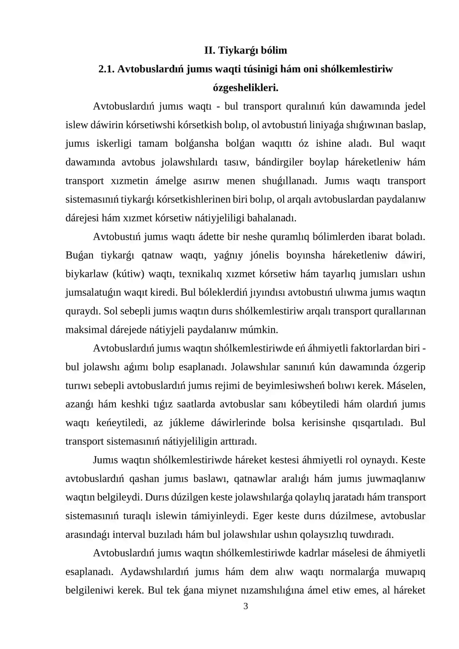 Avtobuslardıń jumıs waqtı hám jónelistegi waqtı 3