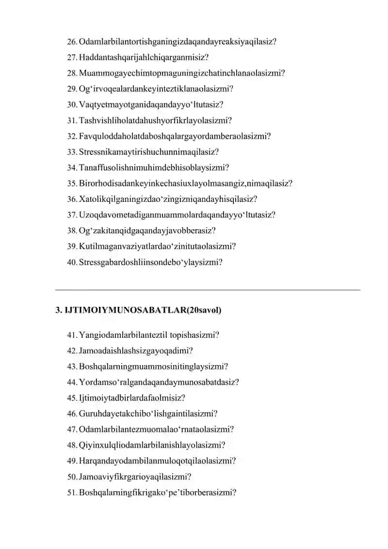 Ichki Ishlar Vazirligi Psixologik savollar 3