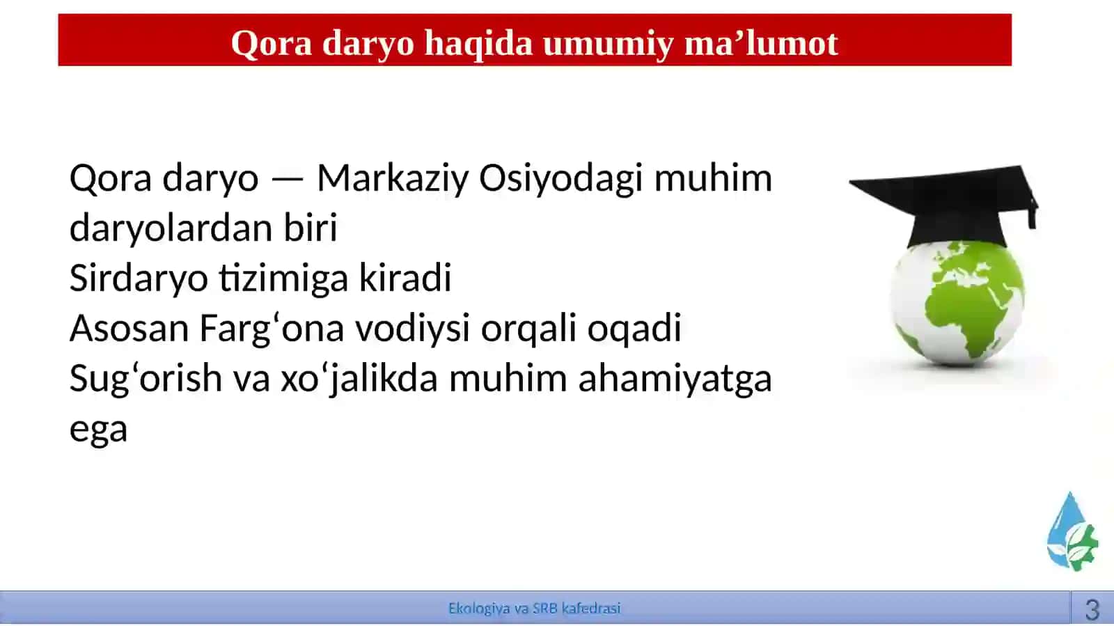Ekalogiya ve suv resuslarin boshqarish 3