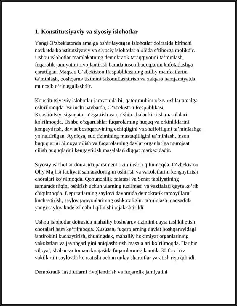 YANGI OʻZBEKISTONDA AMALGA OSHIRILAYOTGAN ISLOHOTLAR 3