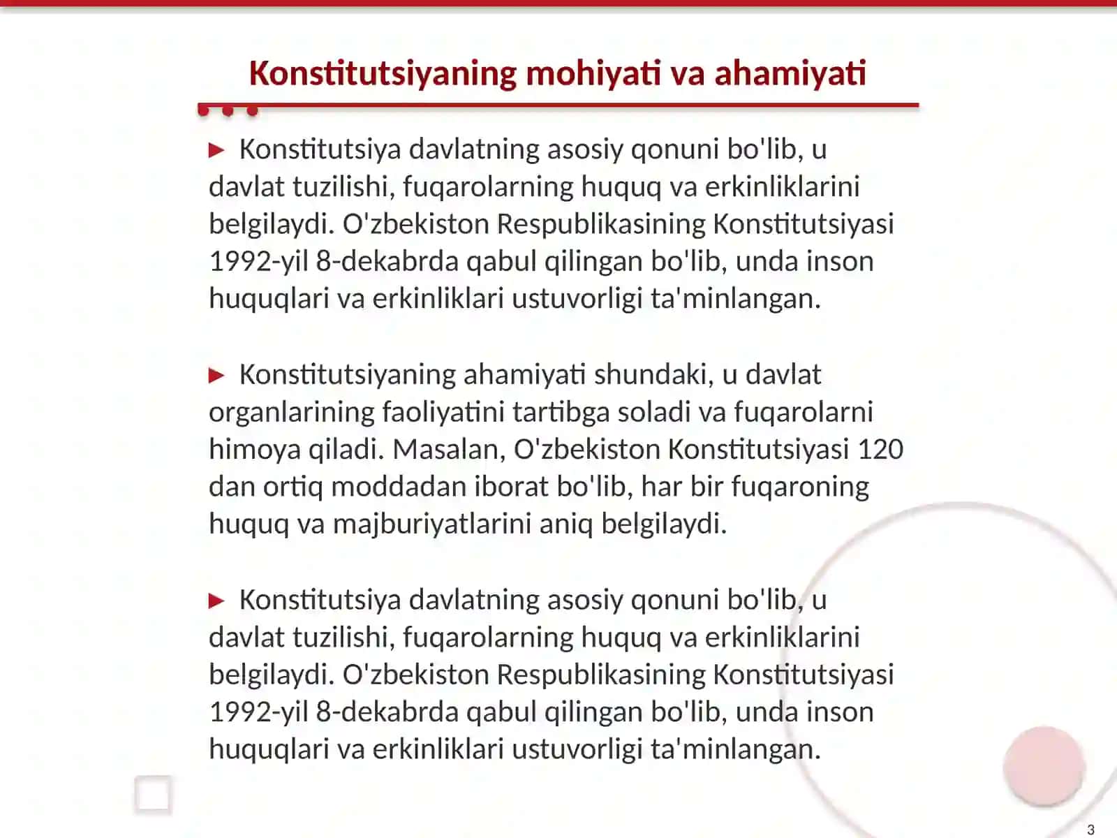 Konstitutsiya va qonunning ustunligi hamda ularning tan olinishi va bajarilishi 3