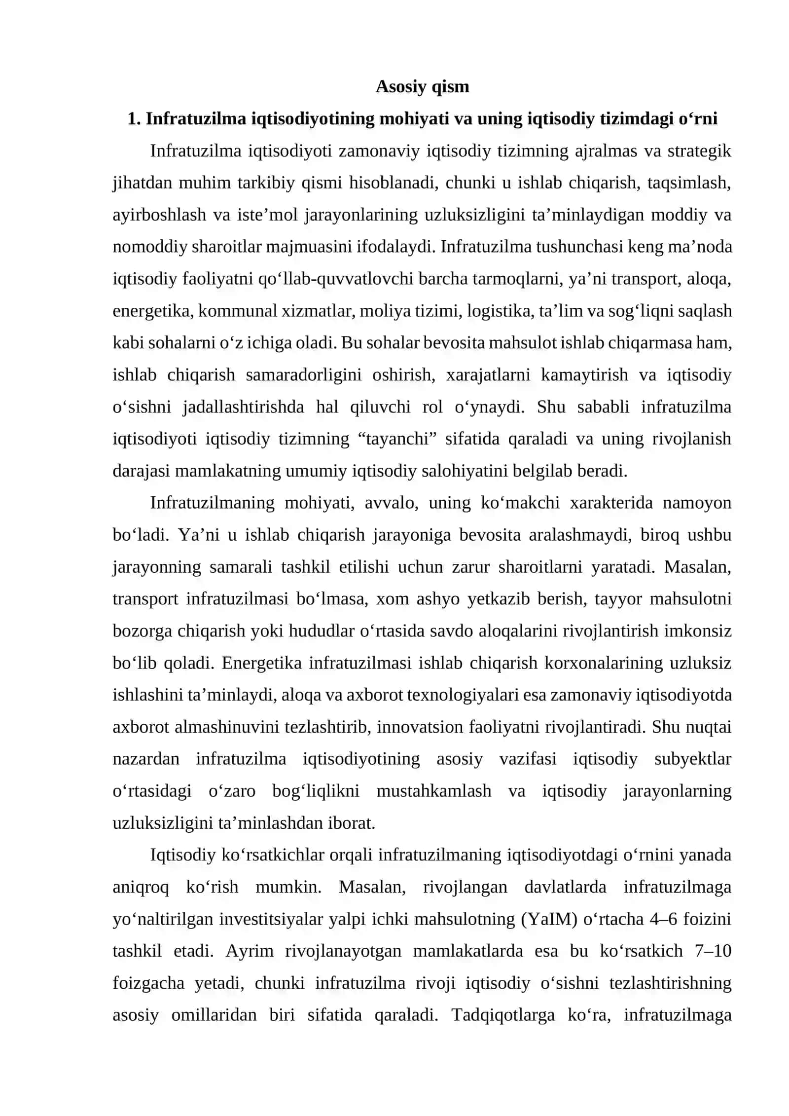 Infratuzilma iqtisodiyotini shakllantirish va taraqqiy etishda davlat sektorining ahamiyatini asoslash 3