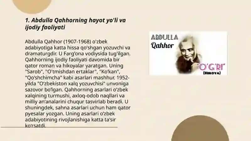 Abdulla Qahhorning "O'gʻri hikoyasi" haqida 3