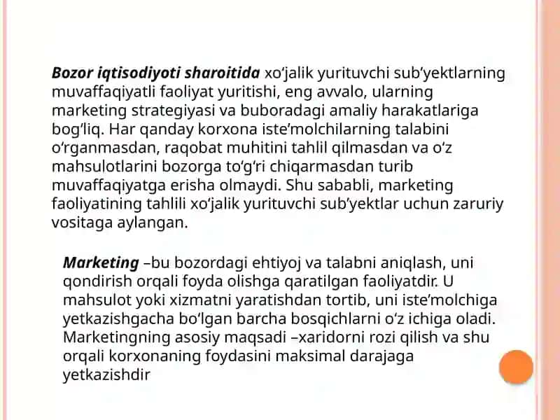 Xo’jalik yurituvchi subyektlarning marketing faoliyatida tahlil 3