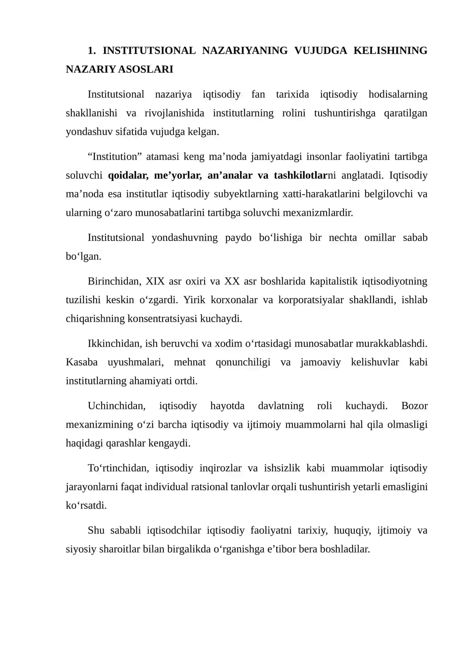 INSTITUTSIONAL NAZARIYANING PAYDO BO‘LISHI VA RIVOJLANISHI: ADABIYOTLAR SHARHI 3