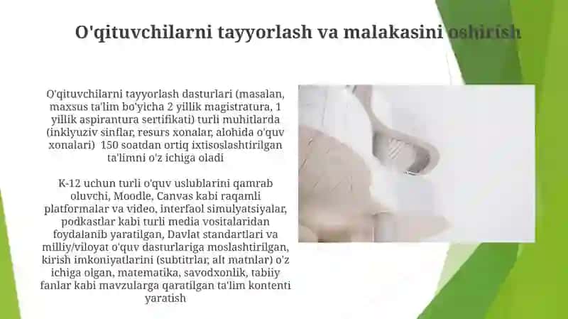 Ta'lim mazmuni. Maxsus o'qitishning zamonaviy shakillari 3