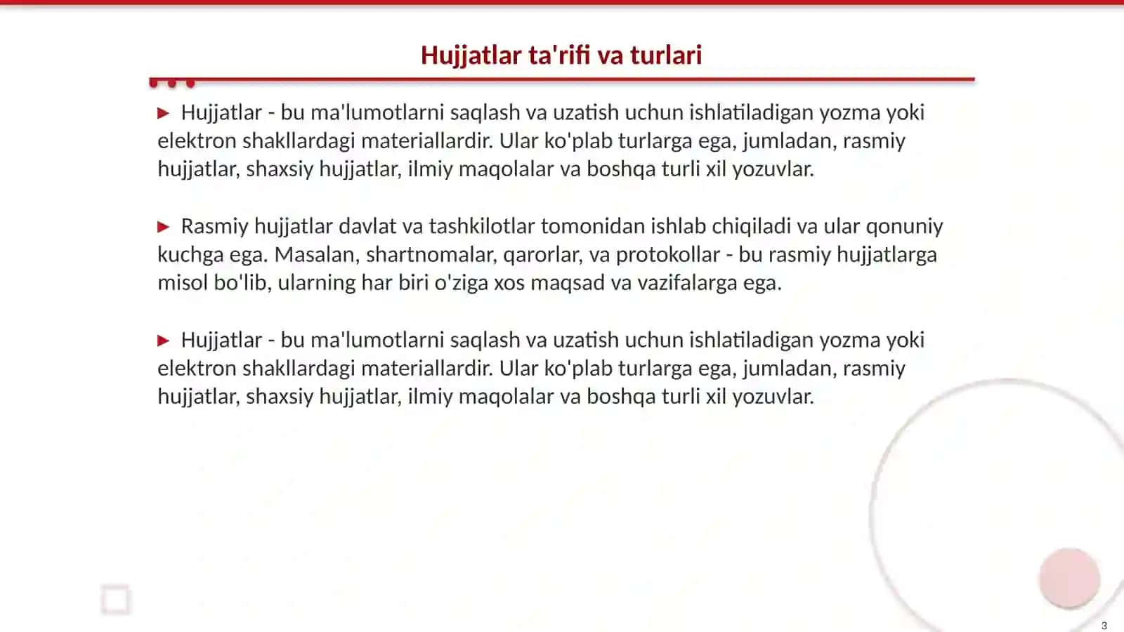 Hujjat turlari va ish yuritish asoslari haqida tushuncha 3