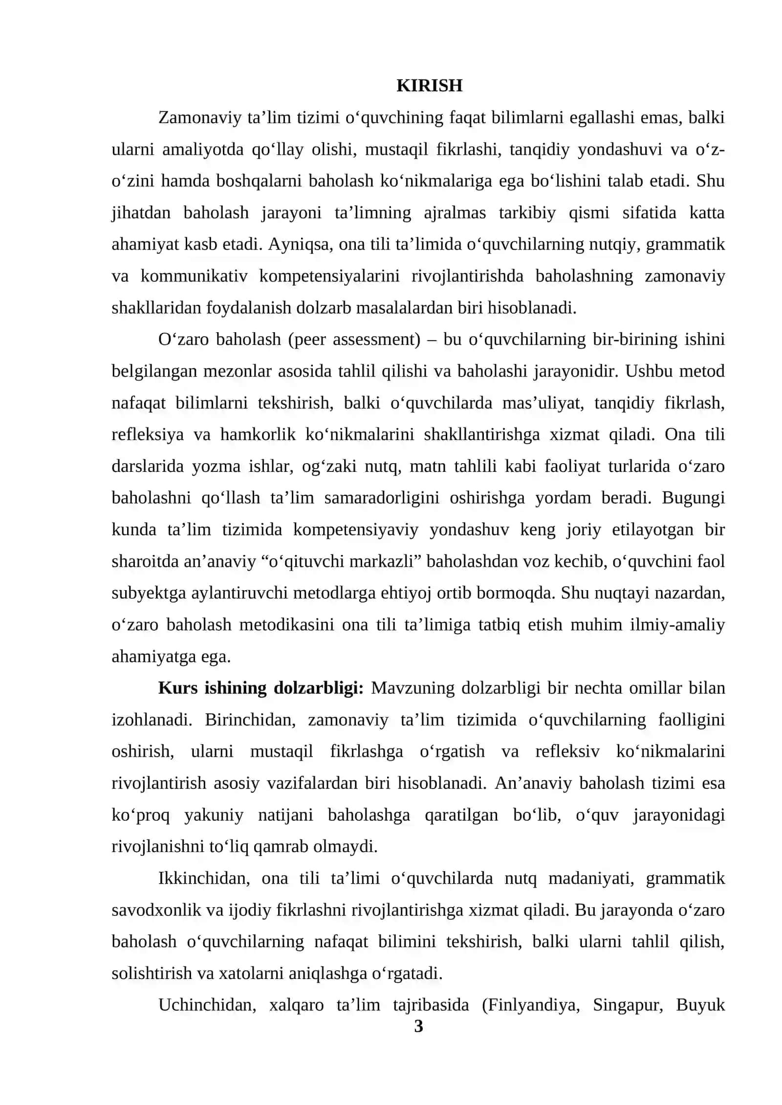ONA TILI TA'LIMIDA O'ZARO BAHOLASH (PEER ASSESSMENT) METODIKASI 3
