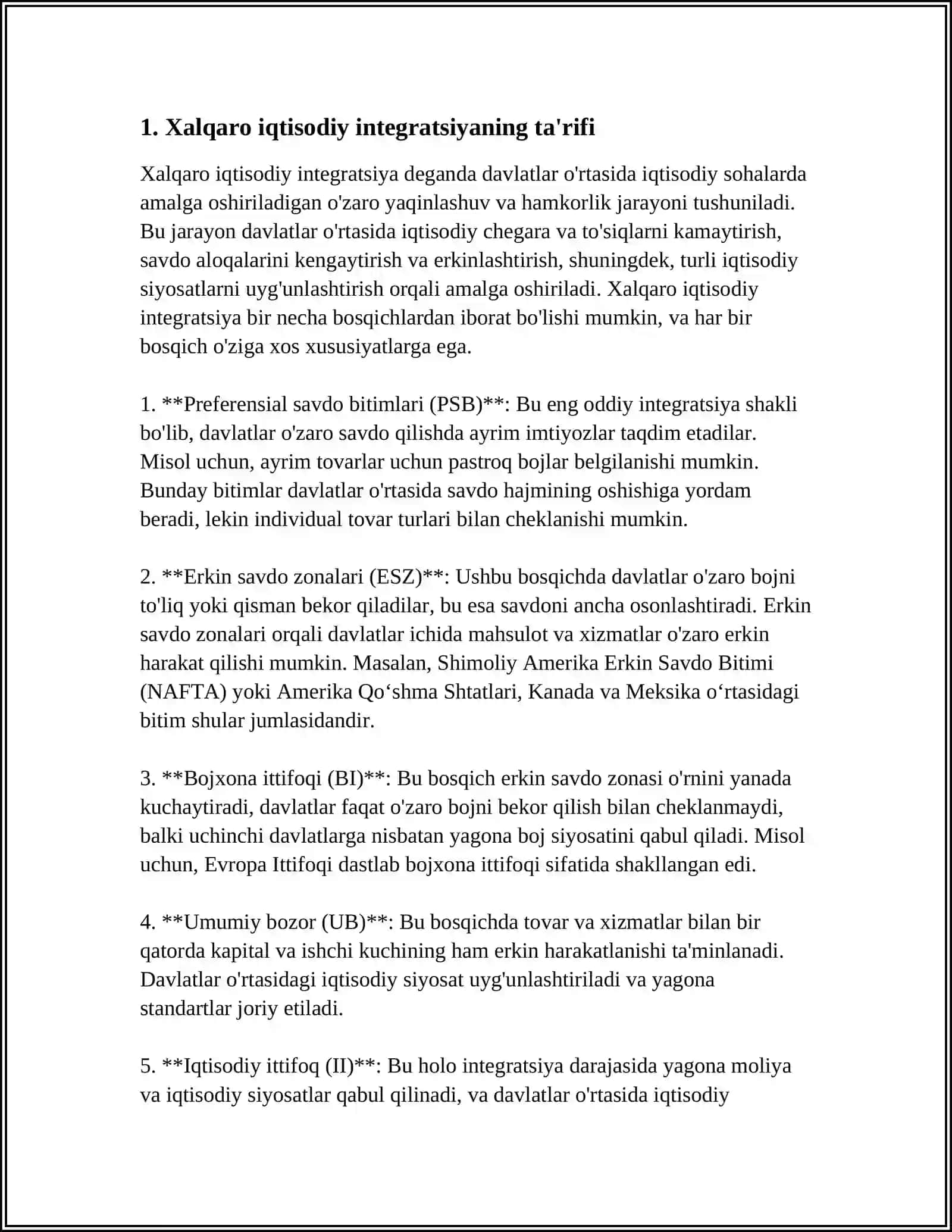 Xalqaro iqtisodiy integratsiya zarurati, mazmuni va rivojlanish omillari 3