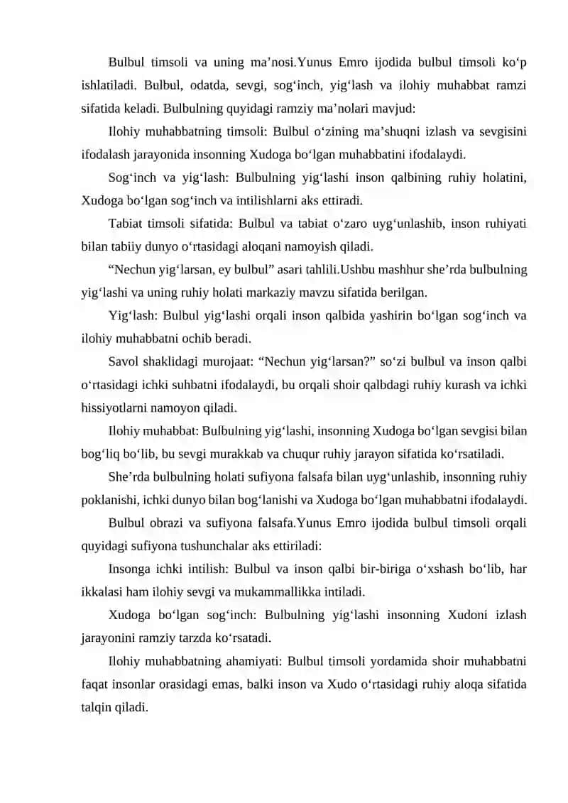 YUNUS EMRO IJODIDA BULBUL OBRAZI VA ILOHIY MUHABBAT TALQINI. (NECHUN YIGʻLARSAN EY BULBUL ASARI MISOLIDA) 3