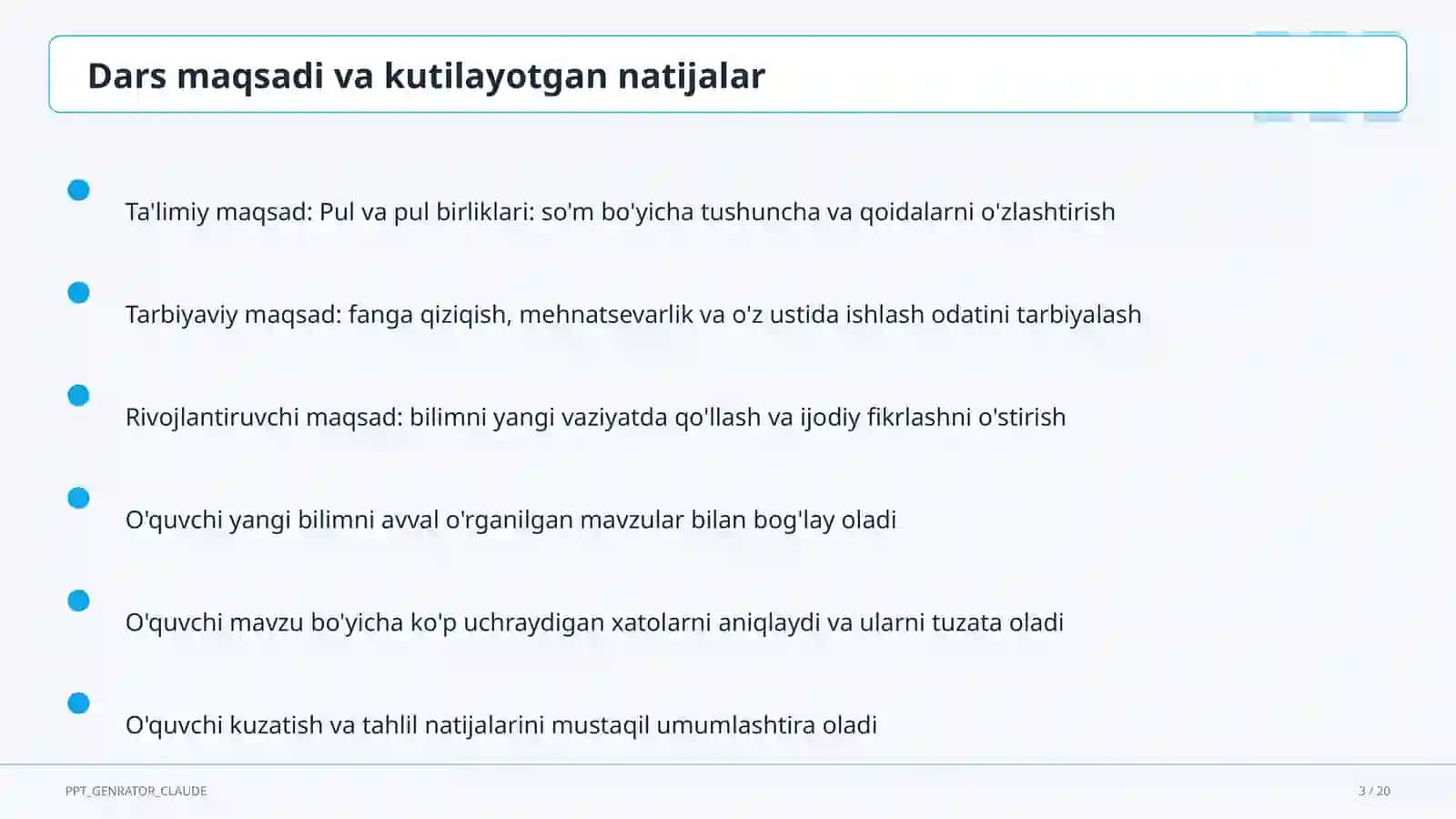 Pul va pul birliklari: so'm (2-sinf) 3