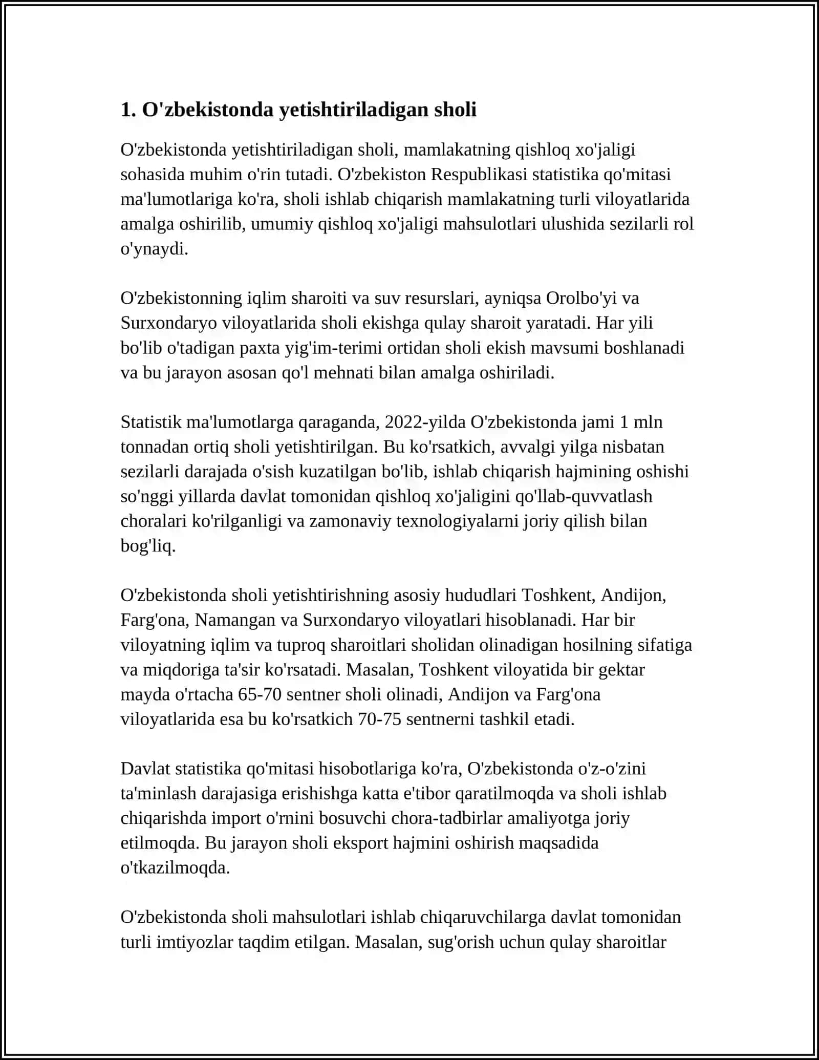 O'ZBEKISTON RESPUBLIKASIDA YETISHTIRILADIGAN VA ISTE'MOL QILINADIGAN OZIQ OVQAT MAHSULOTLARI 3