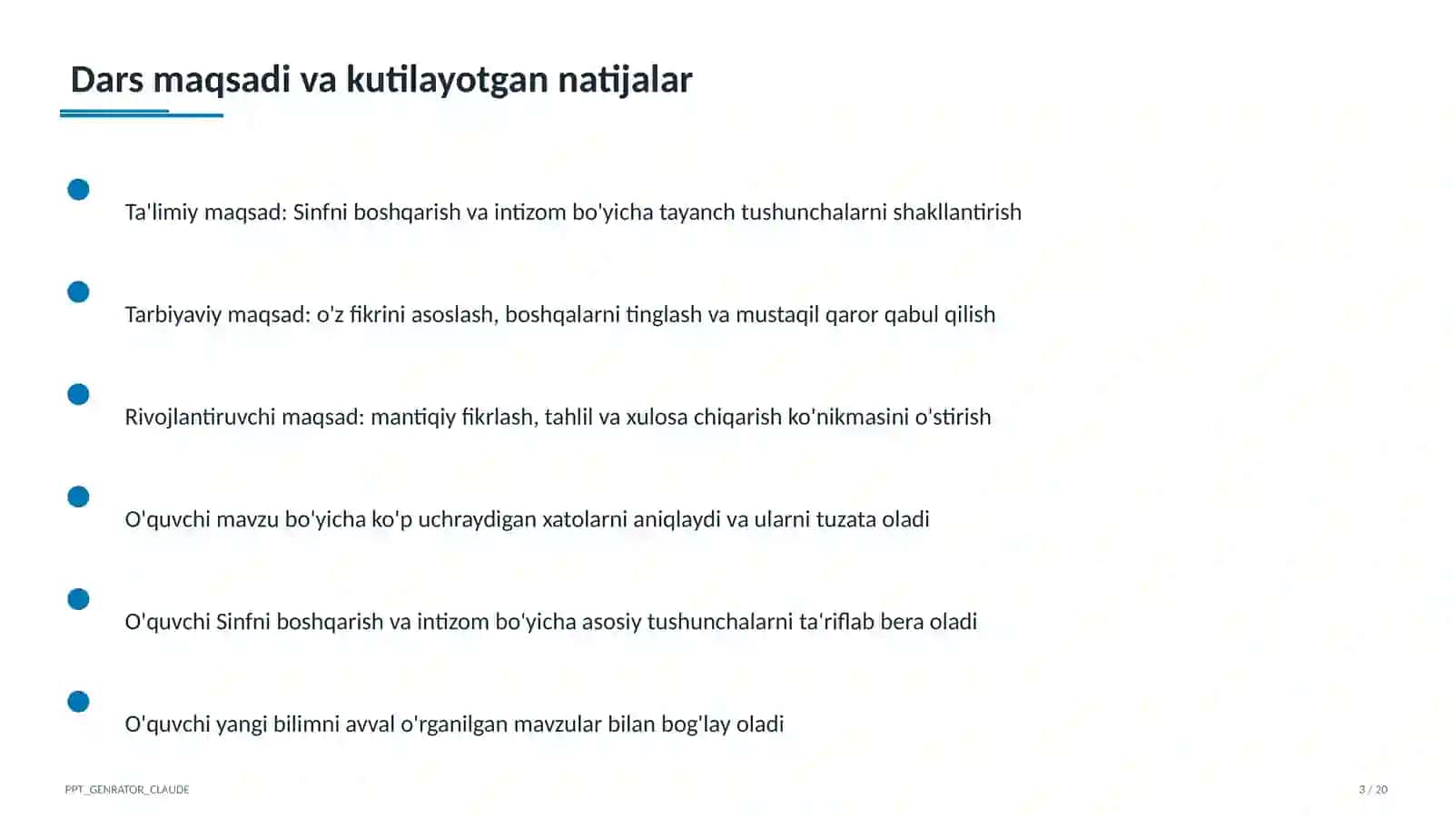 Sinfni boshqarish va intizom 3