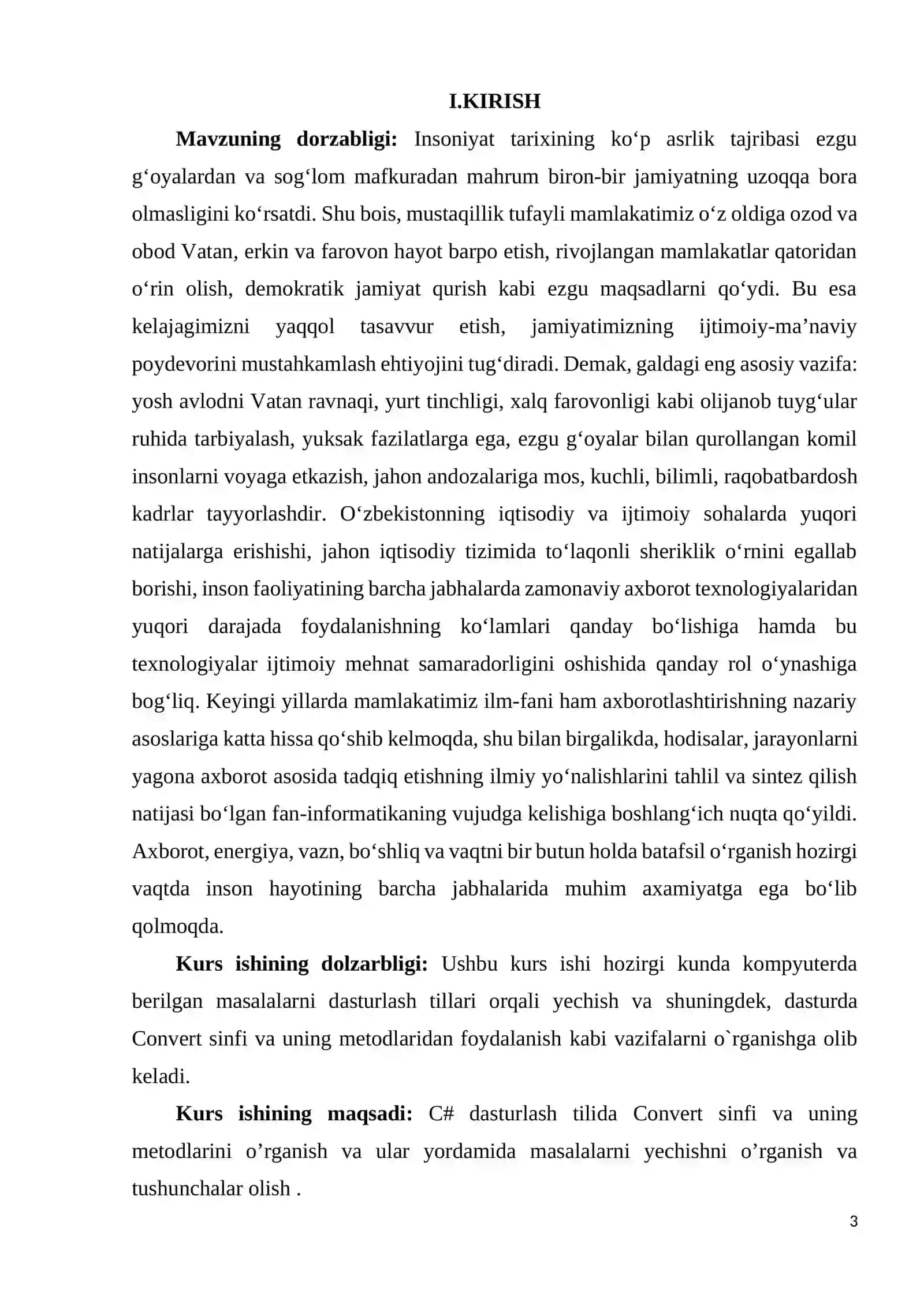 MAVZU: C# dasturlash tilining Convert sinfi va uning metodlari 3