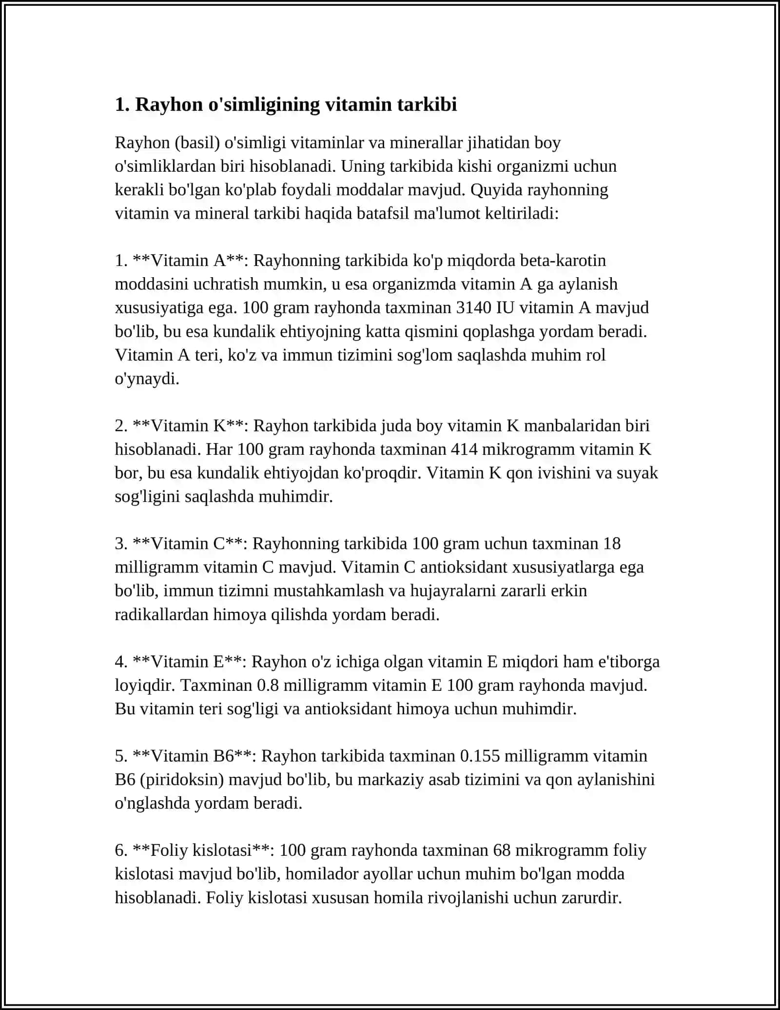 Rayhon o'simligining vitamin tarkibi 3