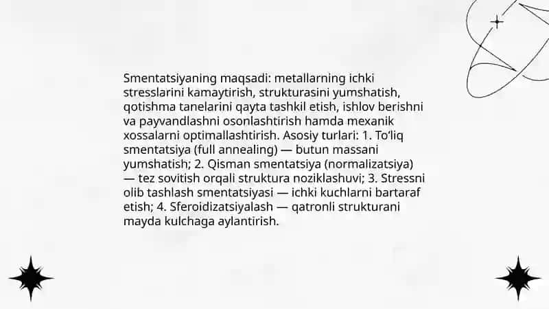 Issiqlik bilan ishlov berish: smentatsiya, qotirish, temperlash 3