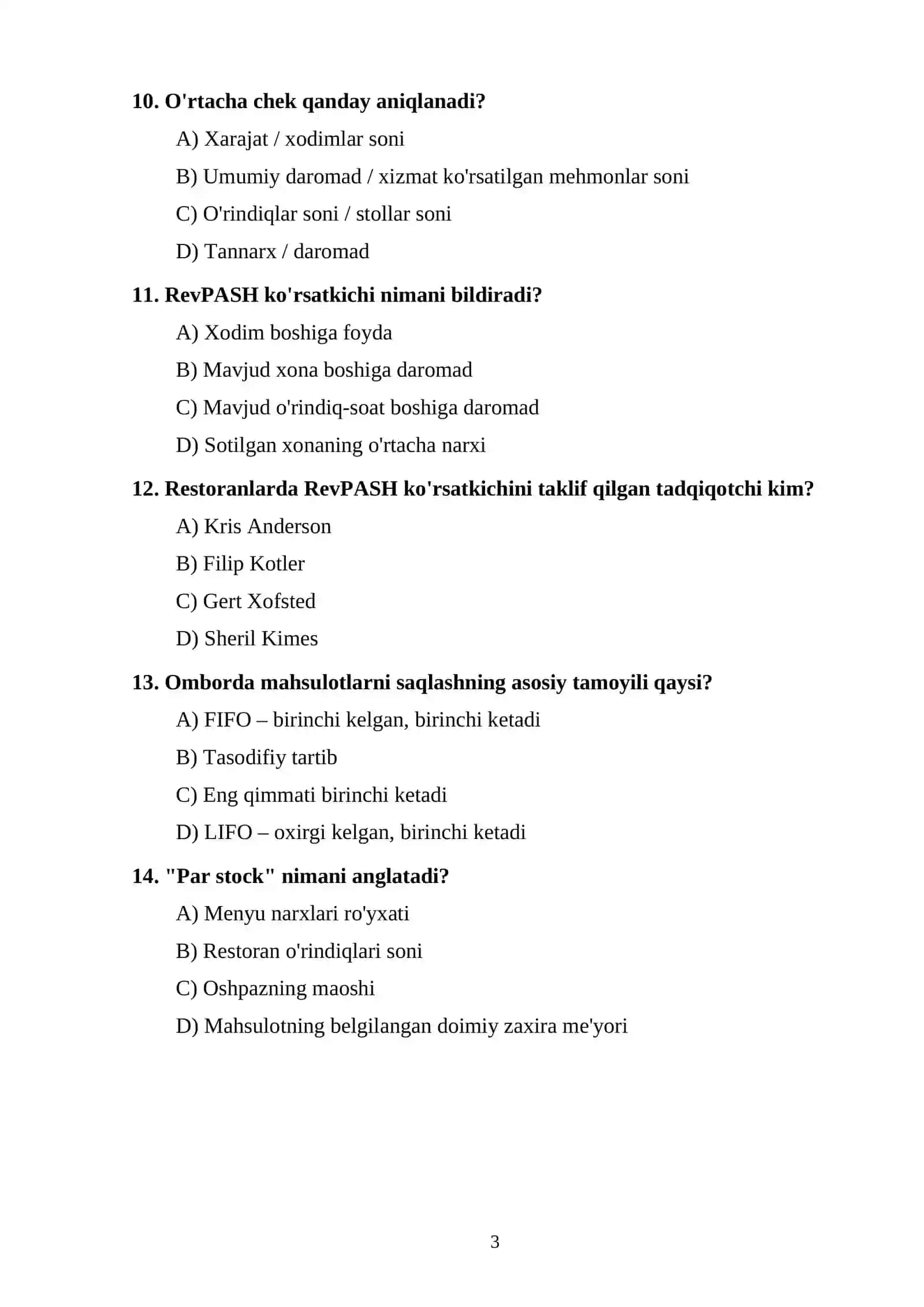 TEST TOPSHIRIQLARI 3