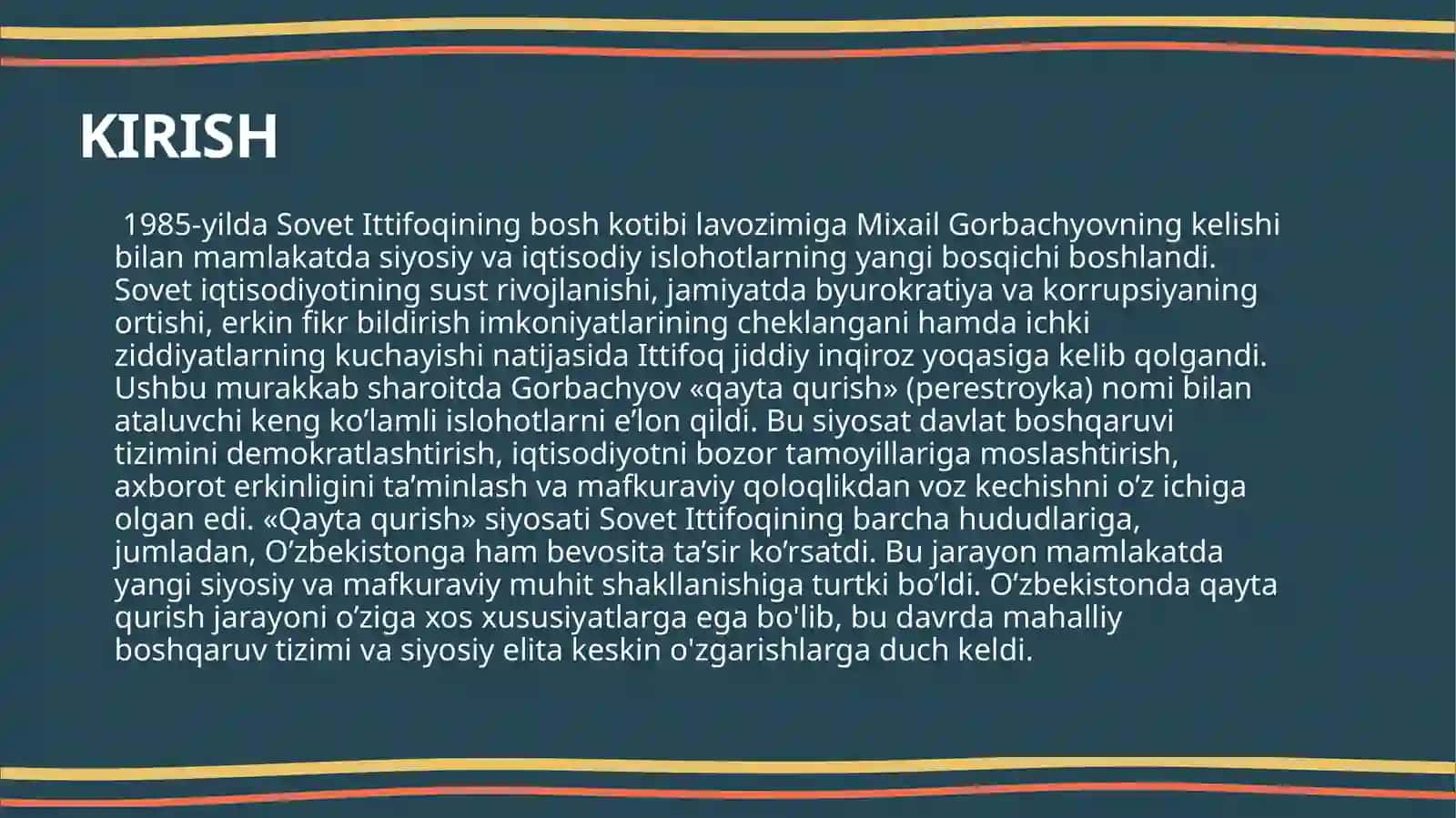 SOVET HOKIMIYATINING «QAYTA QURISH SIYOSATI» VA UNING O’ZBEKISTONDAGI YANGI SIYOSIY HAMDA MAFKURAVIY VAZIYATNING SHAKLLANISHIGA TA’SIRI 3