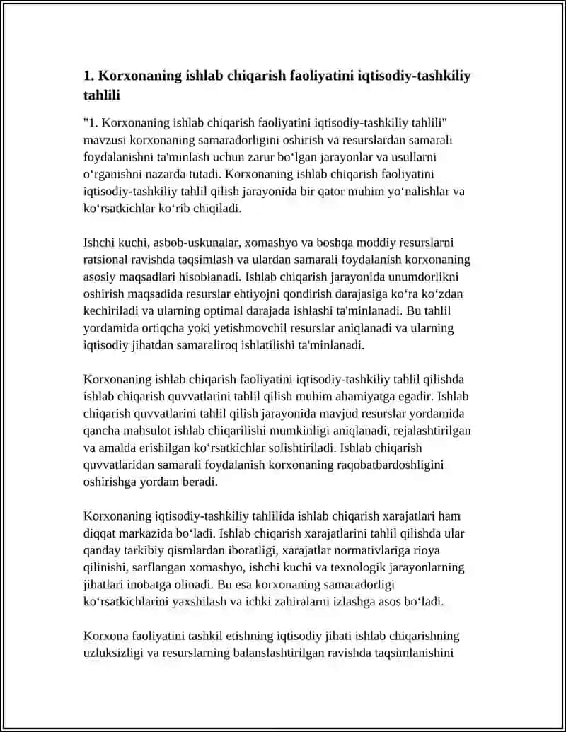 Korxonaning ishlab chiqarish faoliyatini iqtisodiy-tashkiliy tahlili 3