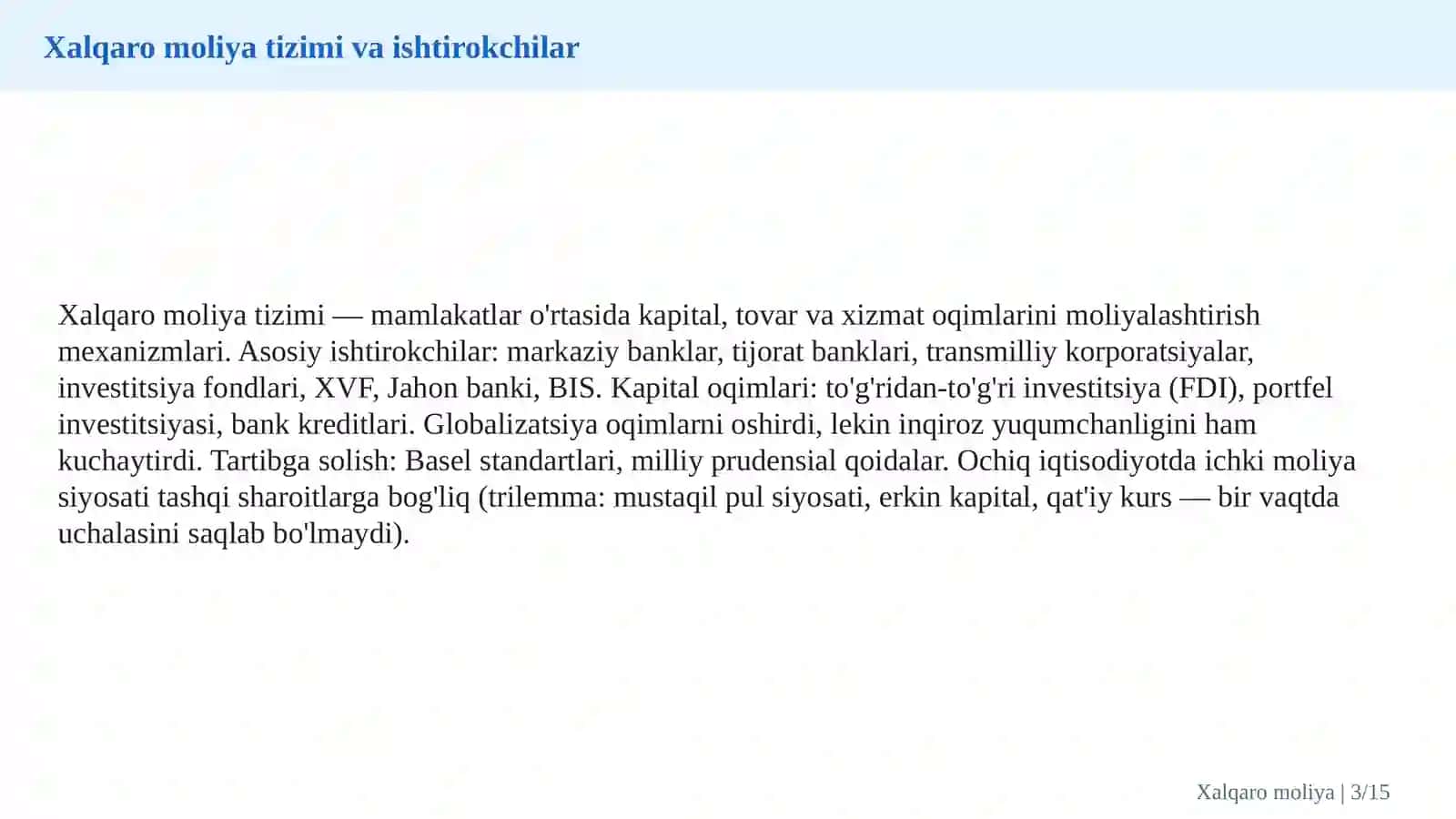 Xalqaro moliya bozorlari, valyuta risklari va xedjirlash mexanizmlari 3