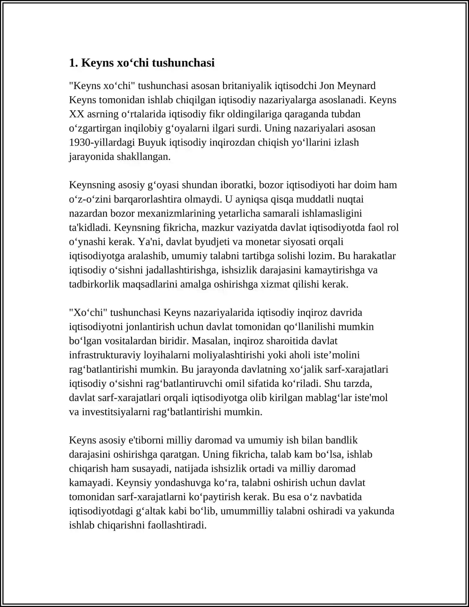 KEYNS XOCHI ISHLAB CHIQARISH HAJMINING MUVOZANATI DARAJASIGA ERISHISH MEXANIZMI 3