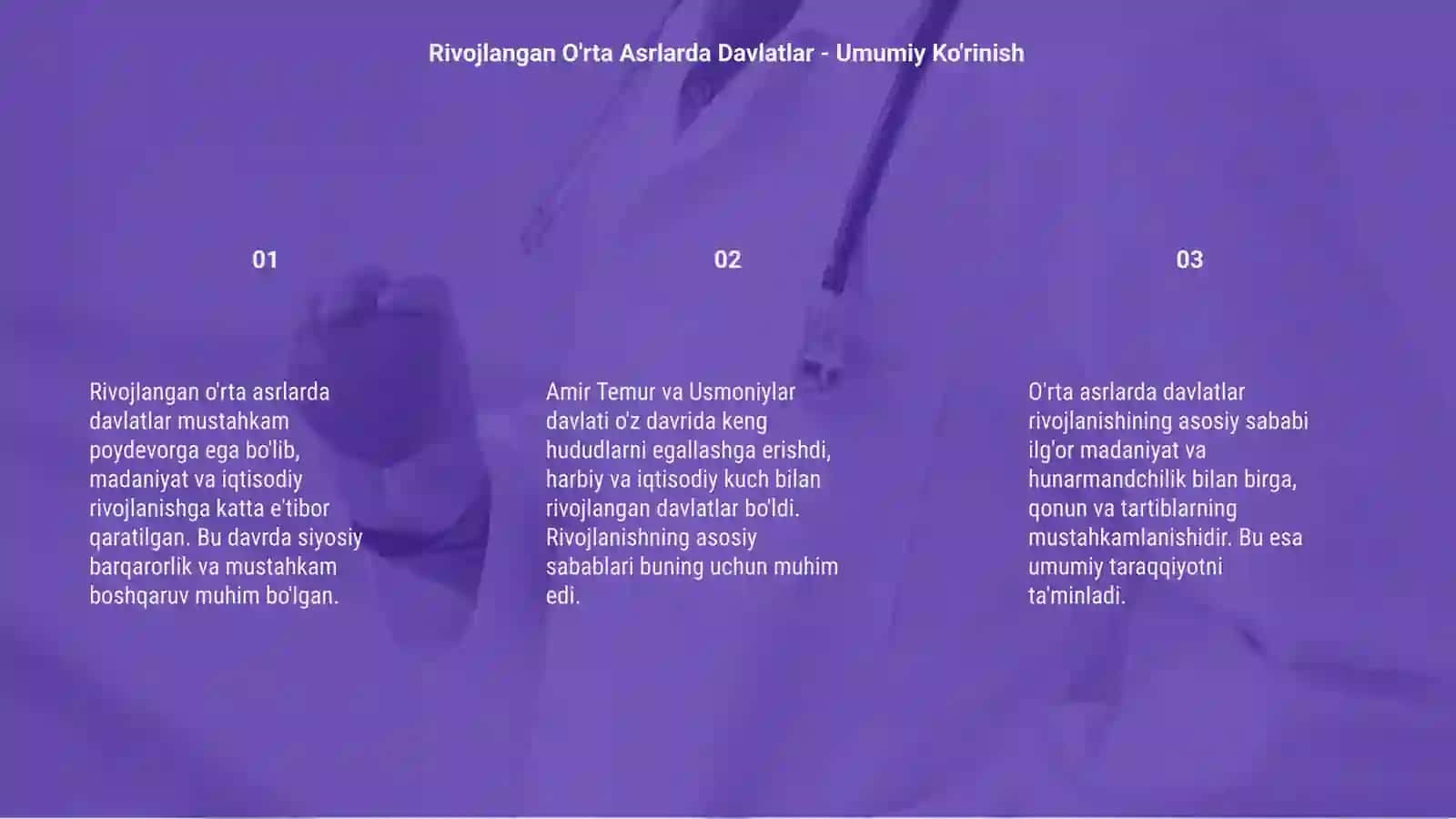 Rivojlangan o'rta asrlarda davlatlarni taraqqiyot va tanazzuli sabablari:Amir Temur davlati va Usmoniylar davlati 3