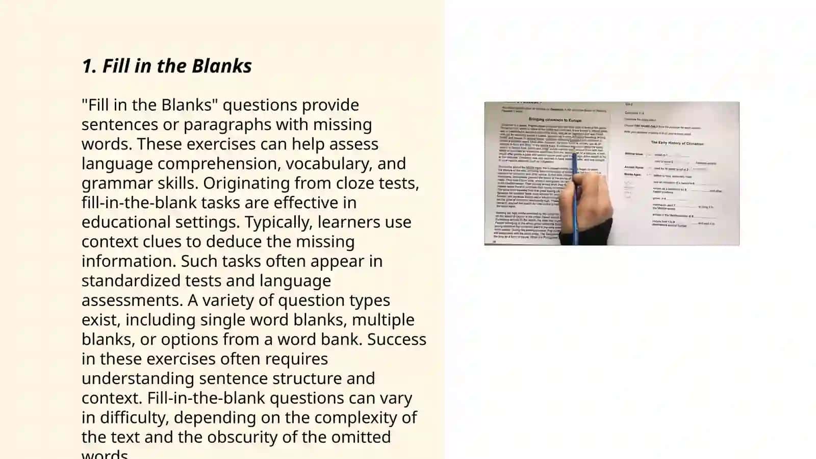 Completing tables in Reading section 3