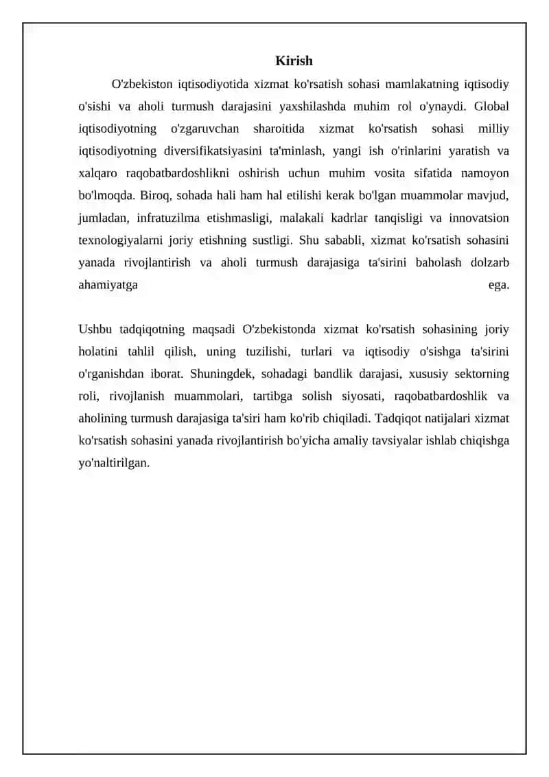 O‘zbekistonda xizmatlar sohasining hozirgi holati va uning aholi turmush darajasiga ta’siri 3