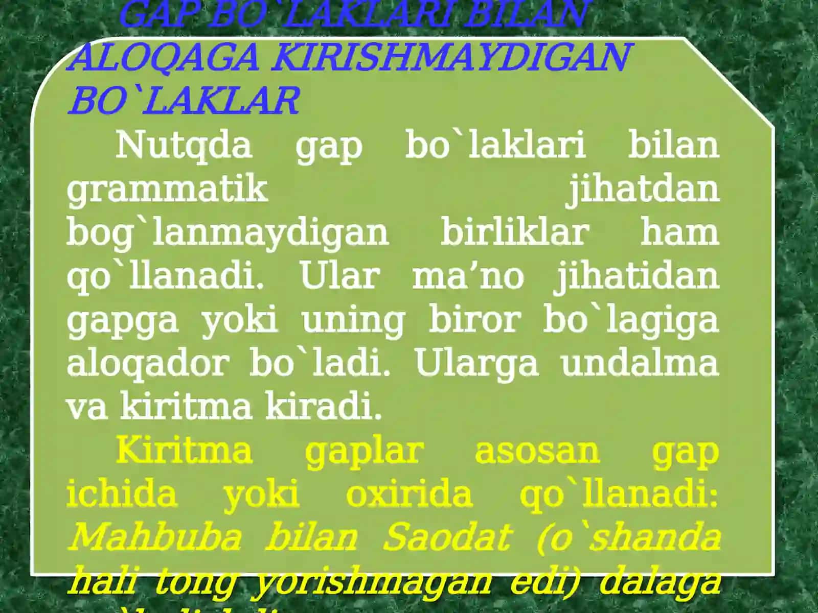 GAPBO`LAKLARI BILAN ALOQAGA KIRISHMAYDIGAN BO`LAKLAR 3