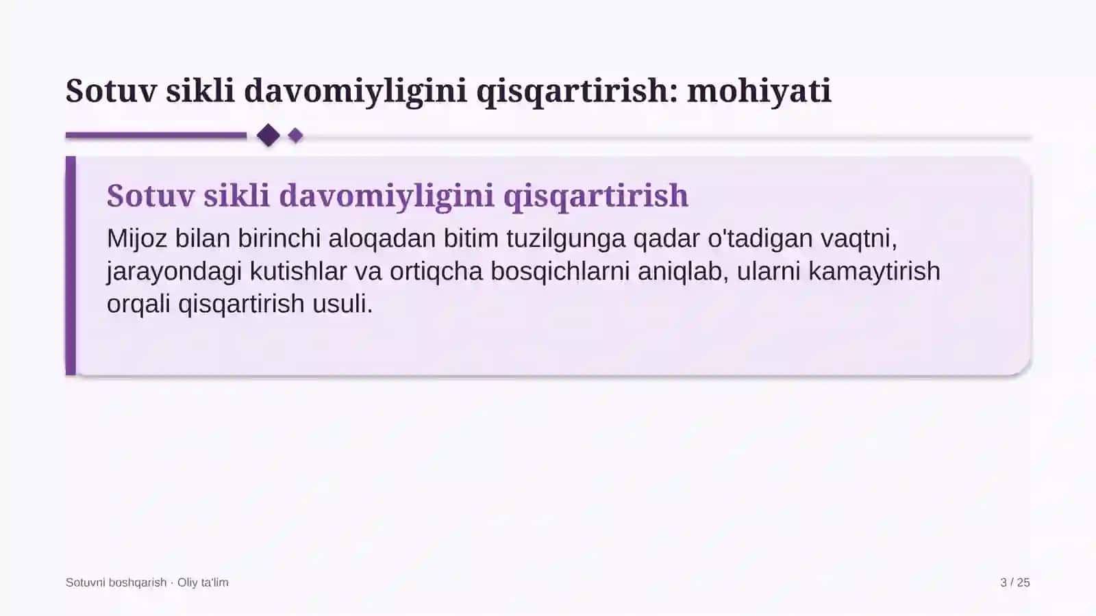 Sotuvni boshqarish · Oliy ta'lim 3