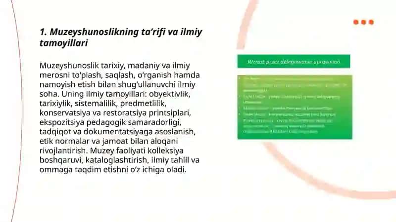 Muzeyshynoslikning taʼrifi va ilmiy tamoyillari 3