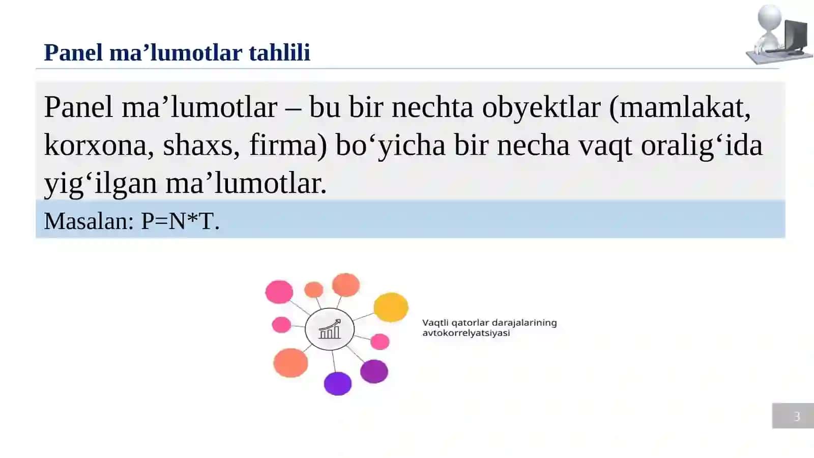 Panel ma’lumotlar tahlili: fiksirlangan va tasodifiy effektlar Empirik tahlil: Python (yoki R) dasturida ma’lumotlarni modellashtirish 3