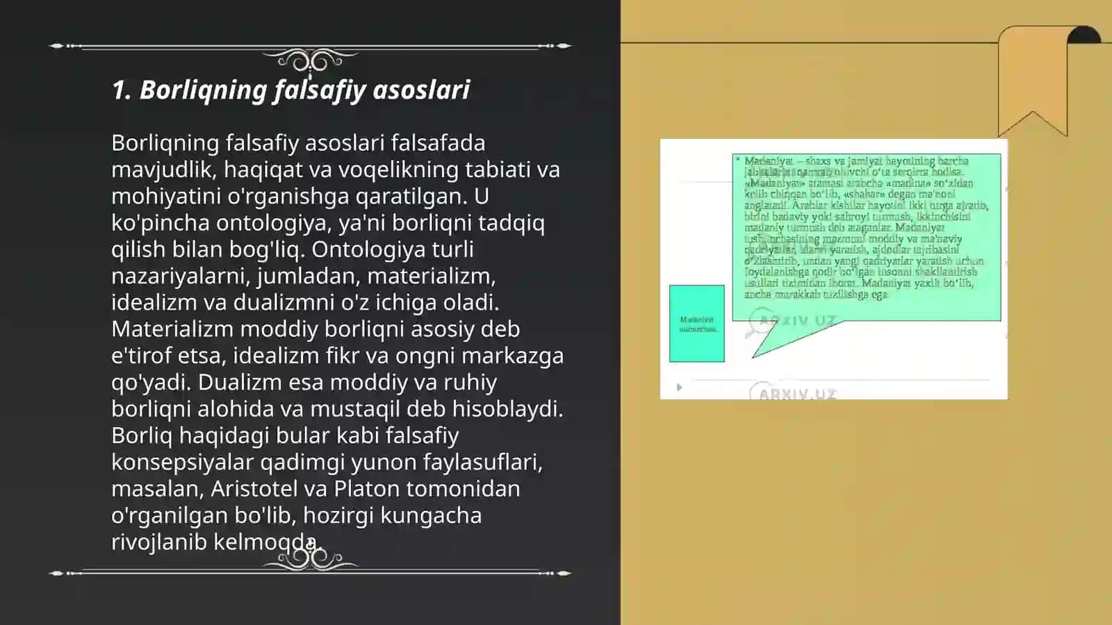 Falsafa tarixida borliq muammosi va borliq shakillari 3