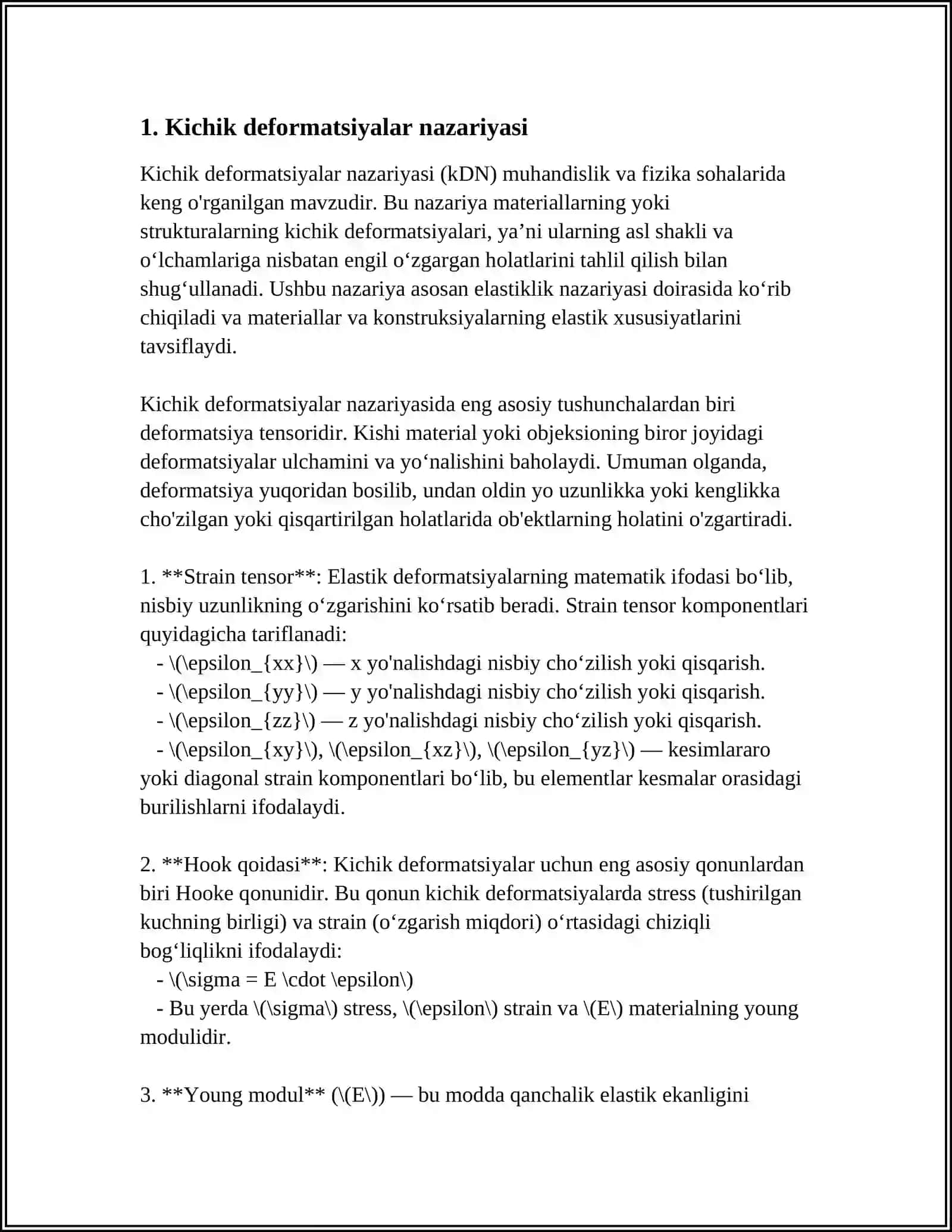 MUSTAQIL ISH Mavzu: KICHIK DEFORMATSIYA 3