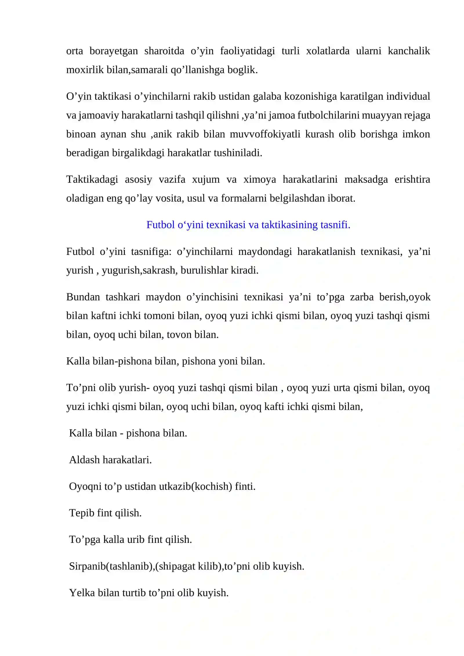 Futbol o‘yin texnikasi va taktikasining tasnifi 3