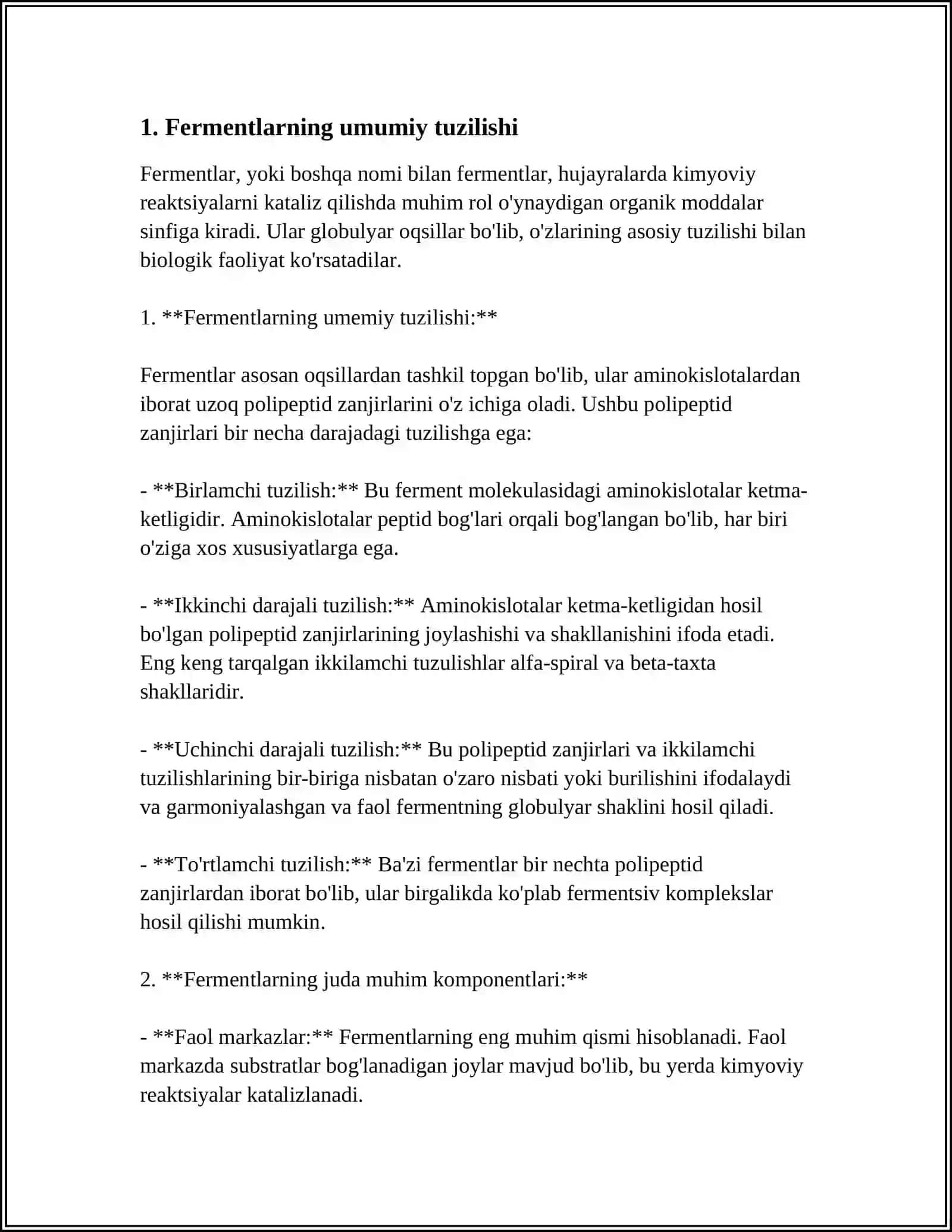FERMENTLARNING TUZILISHI VA SPETSIFIKLIGI. ALLOSTERIK FERMENTLAR 3