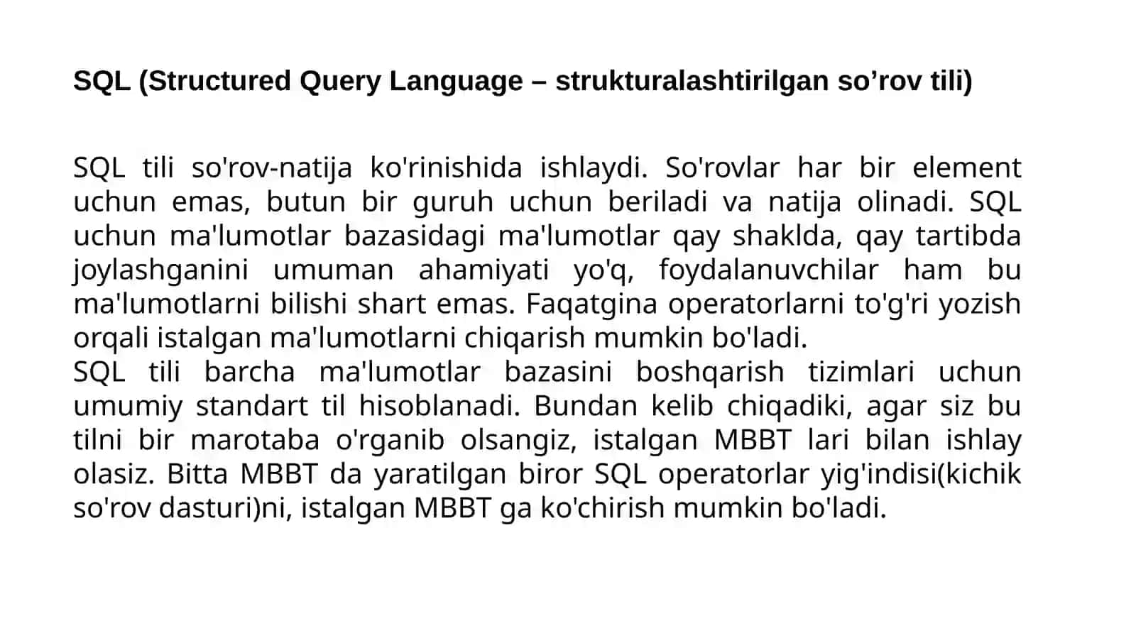 SQL(Structured Query Language) haqida 3