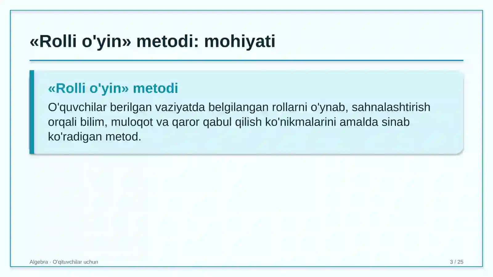 algebra darslarida rolli o'yin metodidan foydalanish 9018 3