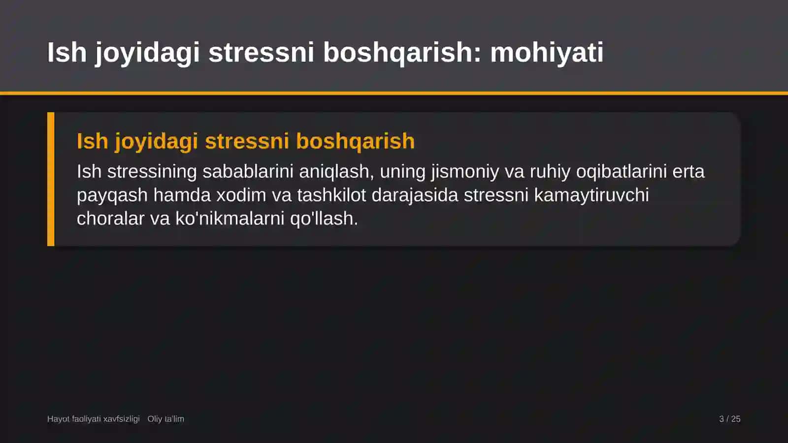 Hayot faoliyati xavfsizligi · Oliy ta'lim 3