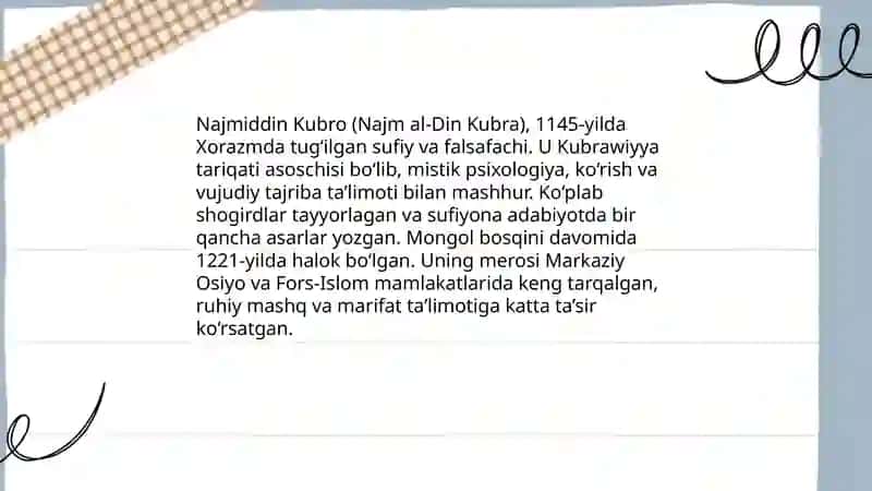 Najmiddin Kubro hayoti va biografiyasi 3