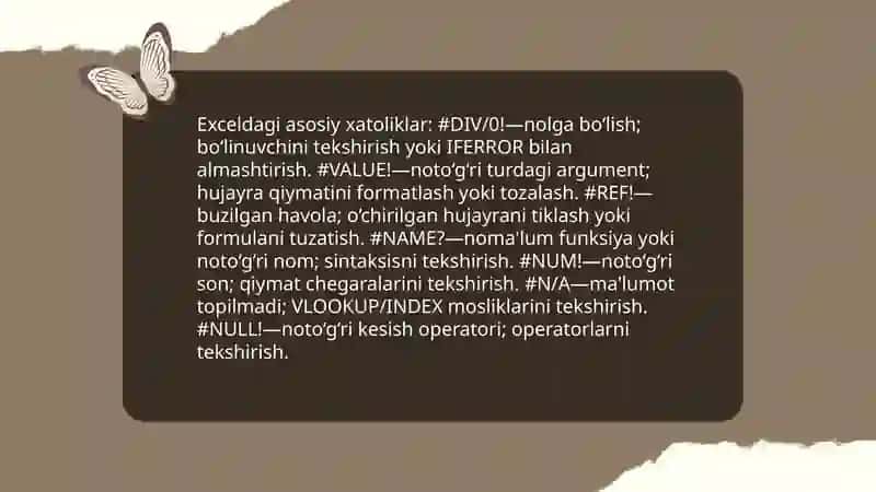 Excel dasturidagi xatoliklar bilan ishlash 3