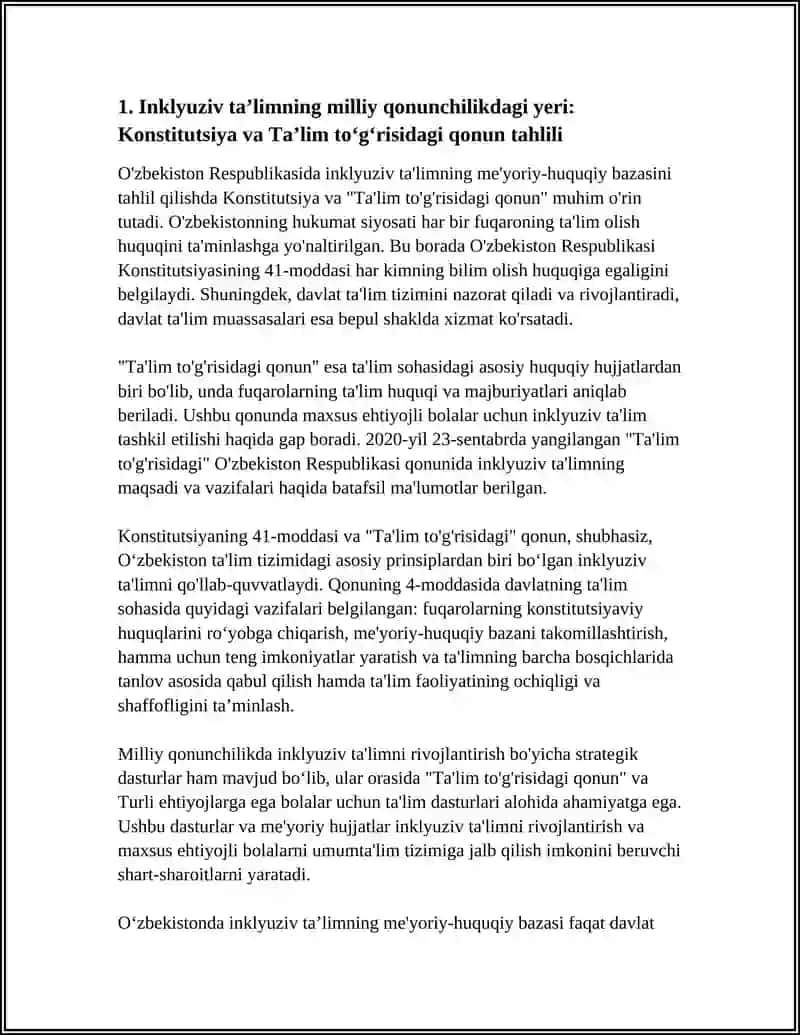 O'ZBEKISTONDA INKLYUZIV TA'LIMNING ME'YORIY-XUQUQIY BAZASINI TAHLIL QILISH 3