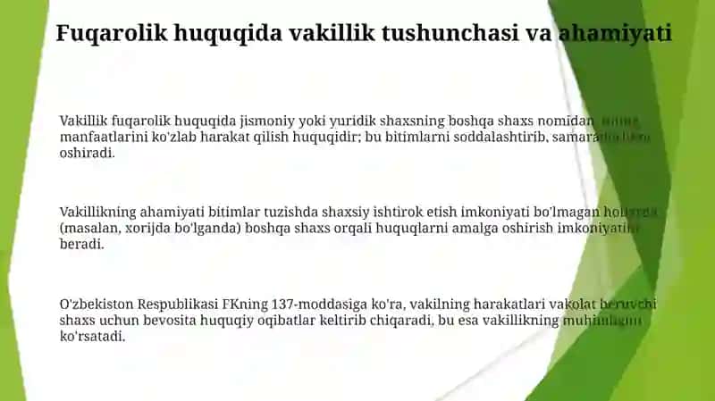 Fuqarolik huquqida vakillik tushunchasi va ahamiyati 3