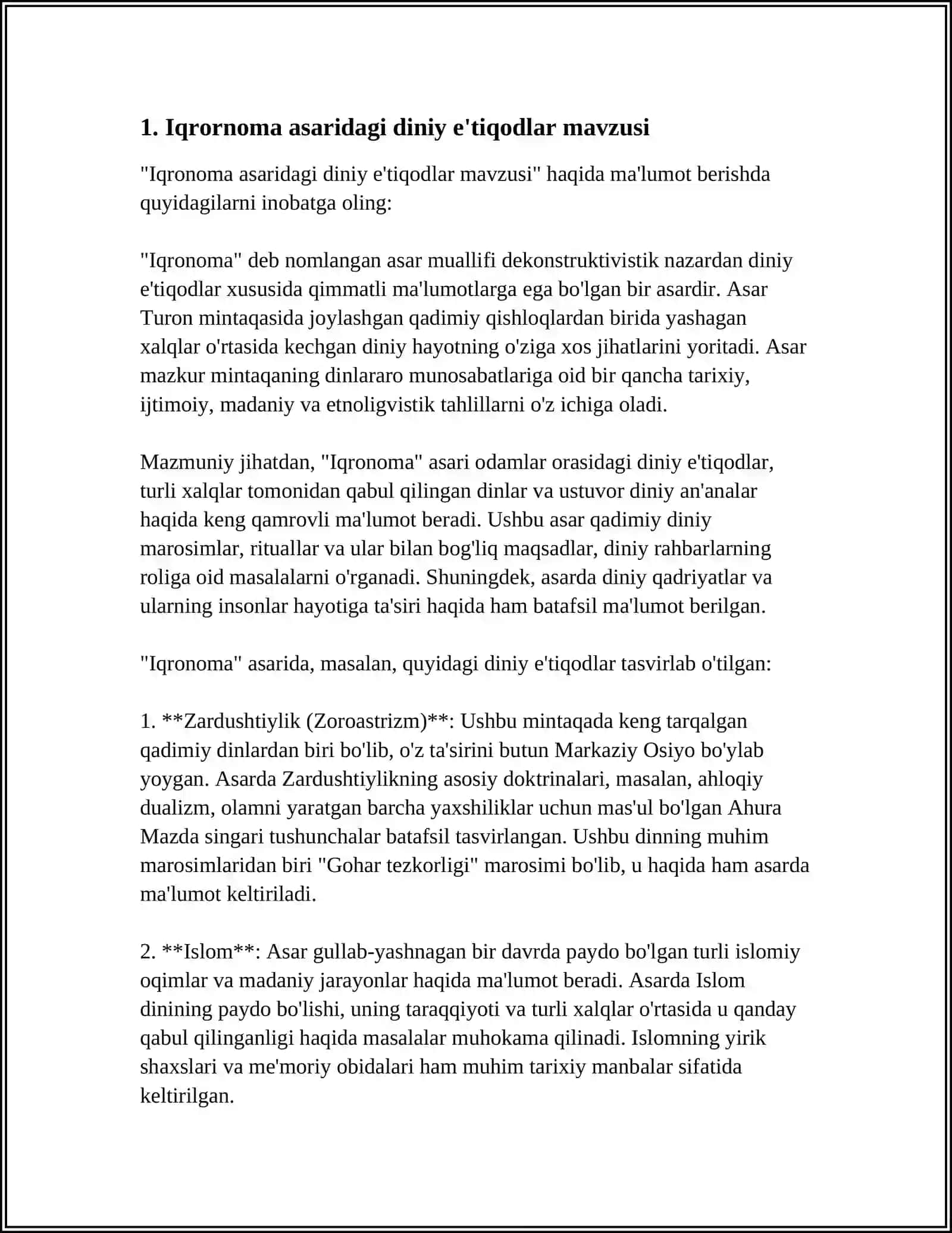 Iqrornoma asaridagi diniy e'tiqodlar mavzusi 3