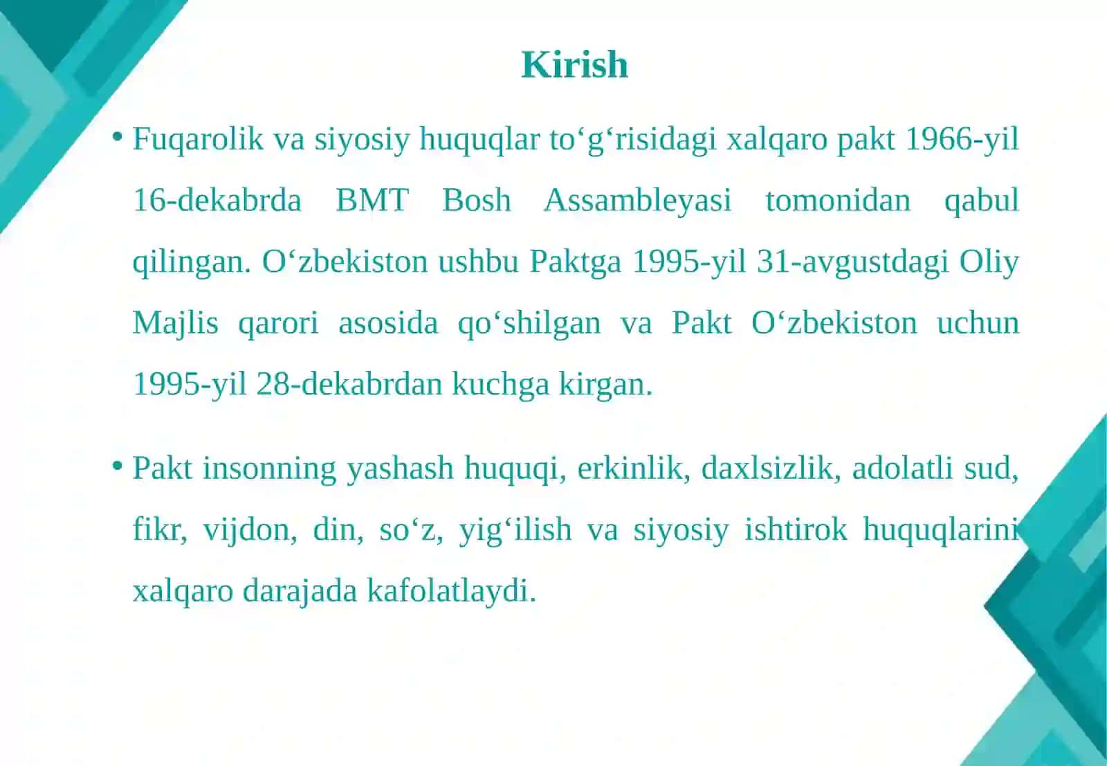 Fuqarolik vasiyosiy huquqlar bo'yicha xalqaro paktga qo'shimcha fakultativ protokollarning mazmuni 3
