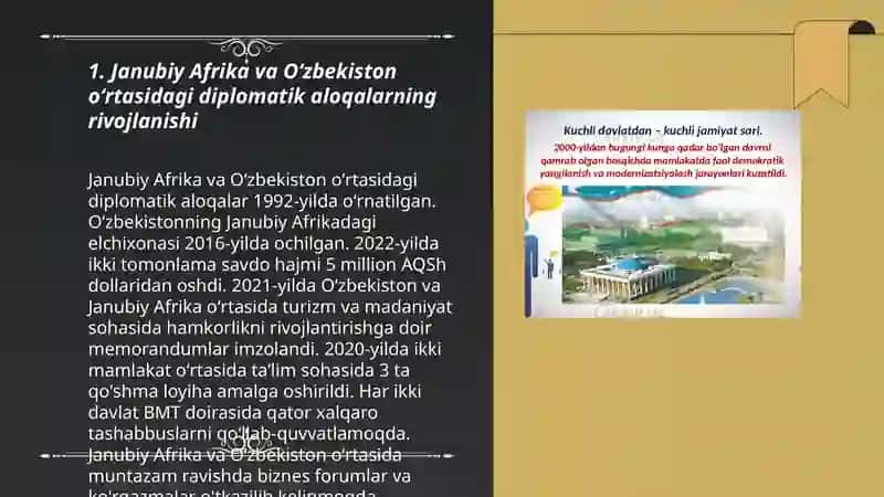 Oʻzbekiston va Jahon Hamjamiyati (Janubiy Afrika mamlakatlari halqaro diplomatik aloqalar misolida) 3