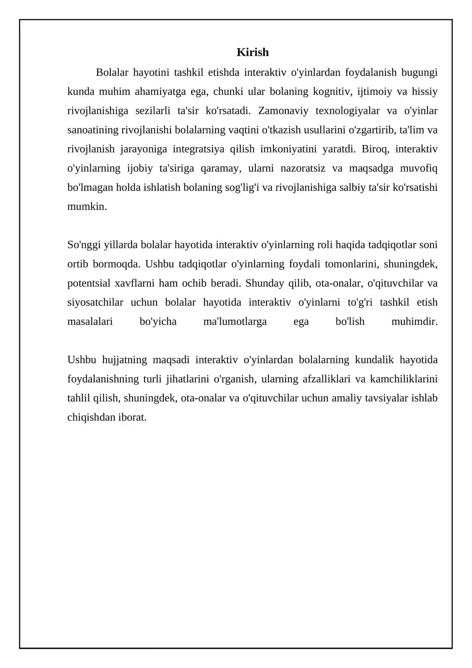 Kirish Interaktiv o'yinlar orqali bolalar hayotini tashkil etish: Afzalliklari va imkoniyatlari 3
