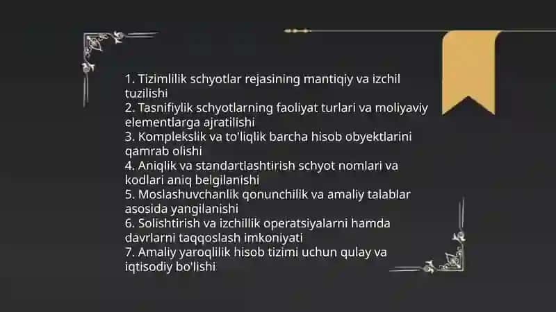 Schyotlar rejasini turkumlash 3