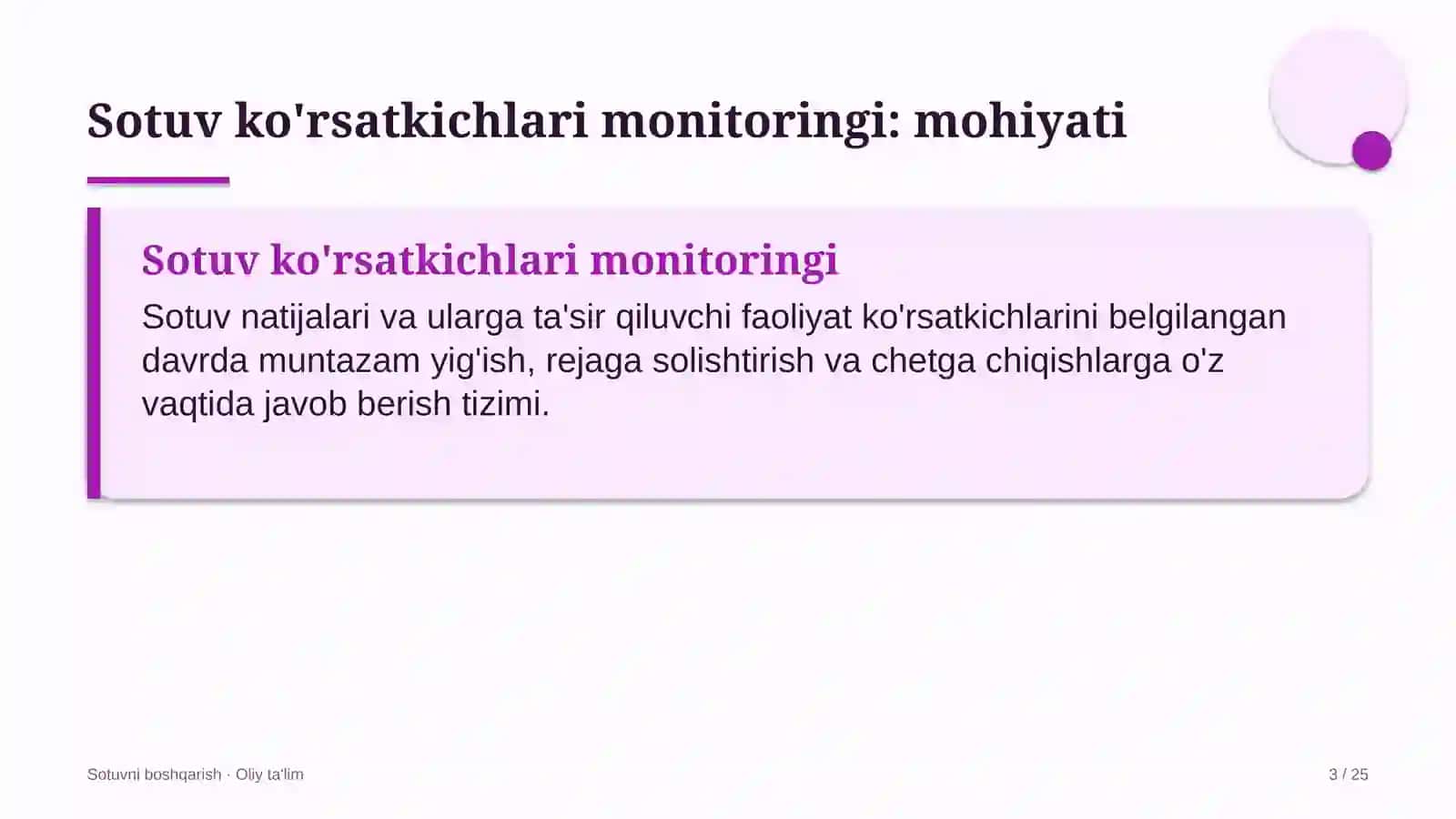 Sotuvni boshqarish · Oliy ta'lim 3