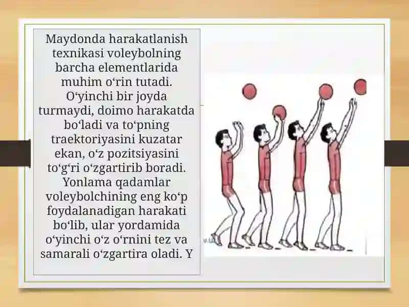 Voleybol maydonida holat va harakatlanish, yuqoridan va pastdan ikki qo'llab to'p uzatish va qabul qilish texnikasini takomillashtirish 3